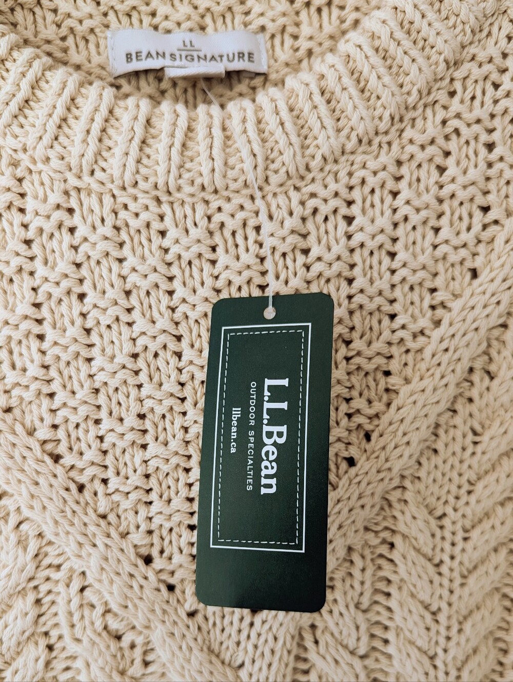 LL Bean Cotton Fisherman Cream Cable Knit Crewneck Sweater - Picture 10 of 12